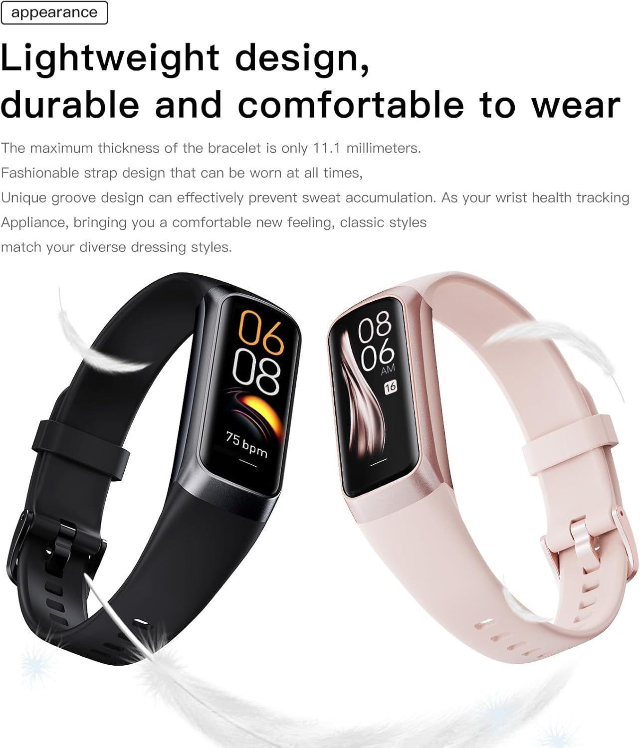 Smart Fitness Tracker Watch for Men & Women - AMOLED Display, Heart Rate & Blood Pressure Monitor, Step Counter, Waterproof, Compatible with Android & iOS