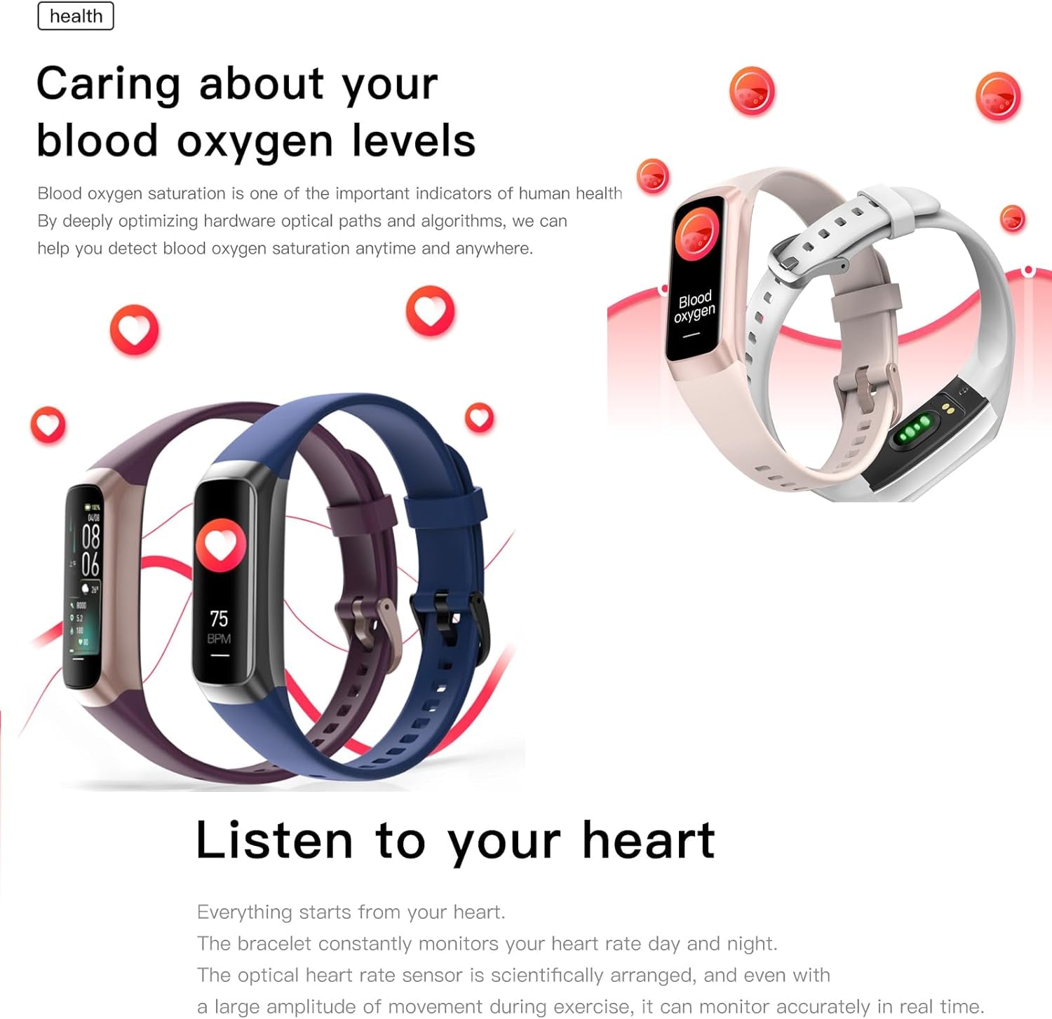 Smart Fitness Tracker Watch for Men & Women - AMOLED Display, Heart Rate & Blood Pressure Monitor, Step Counter, Waterproof, Compatible with Android & iOS