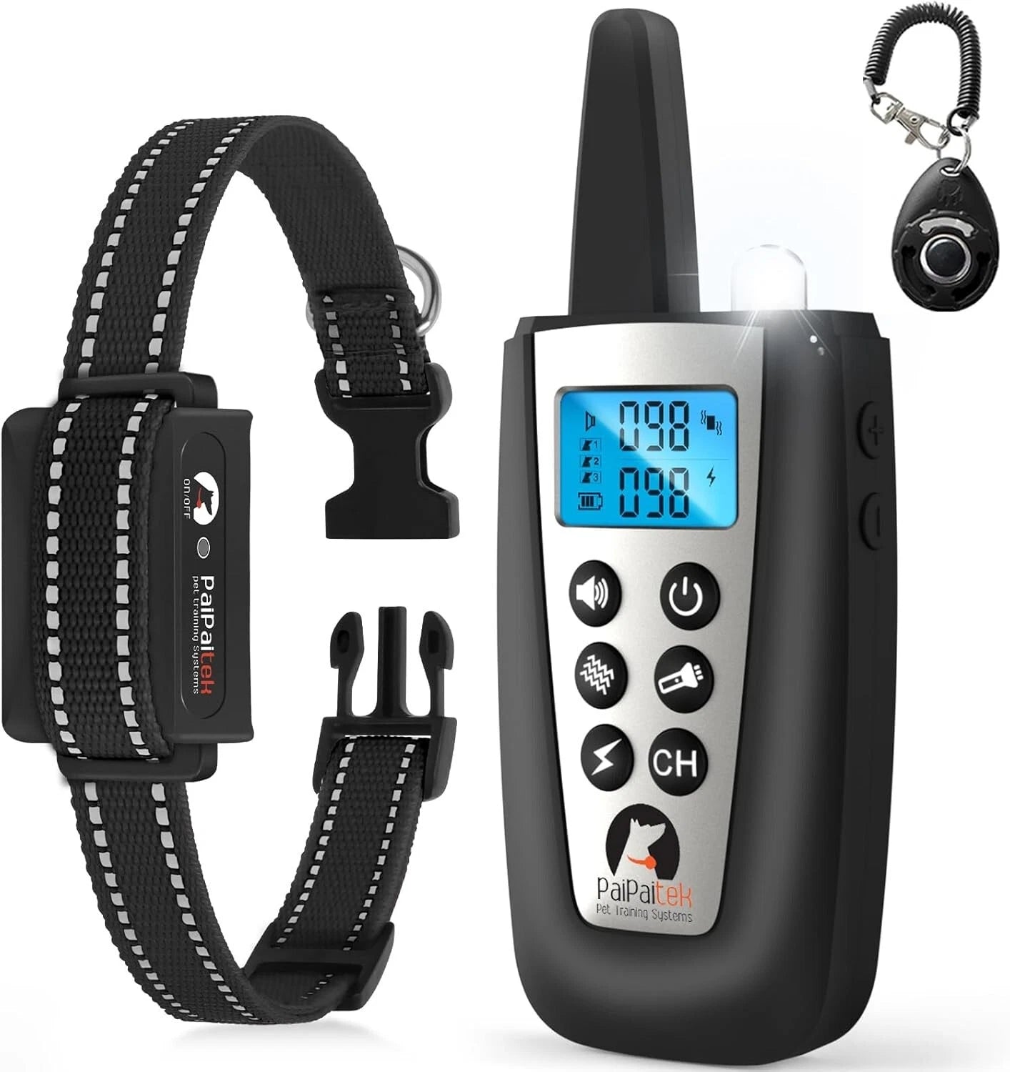 Dog training collar with remote control on a white background