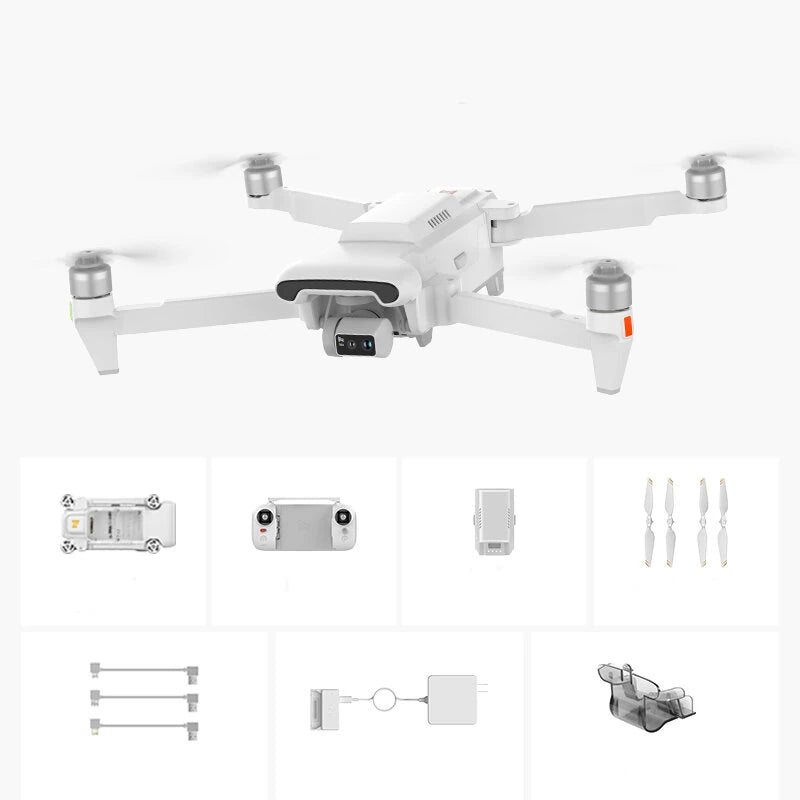 White drone with accessories on a white background