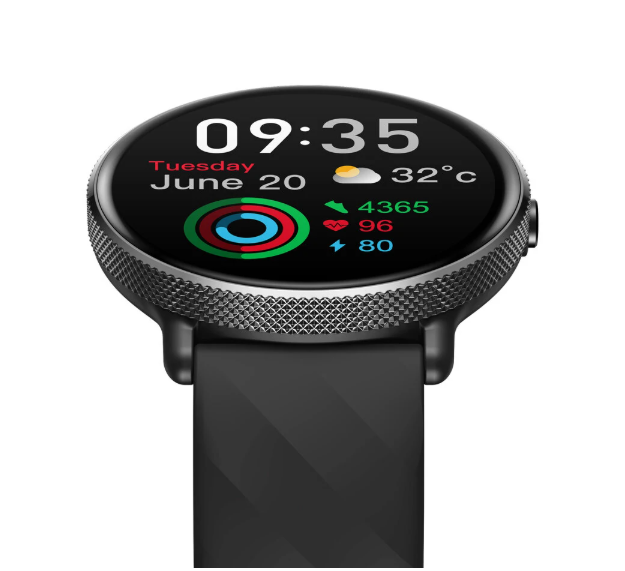 Smartwatch with a black band on a white background